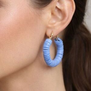 NWOT Boho Blue Heishi Bead Hoop Earrings Periwinkle Polymer Clay Disc Jewelry